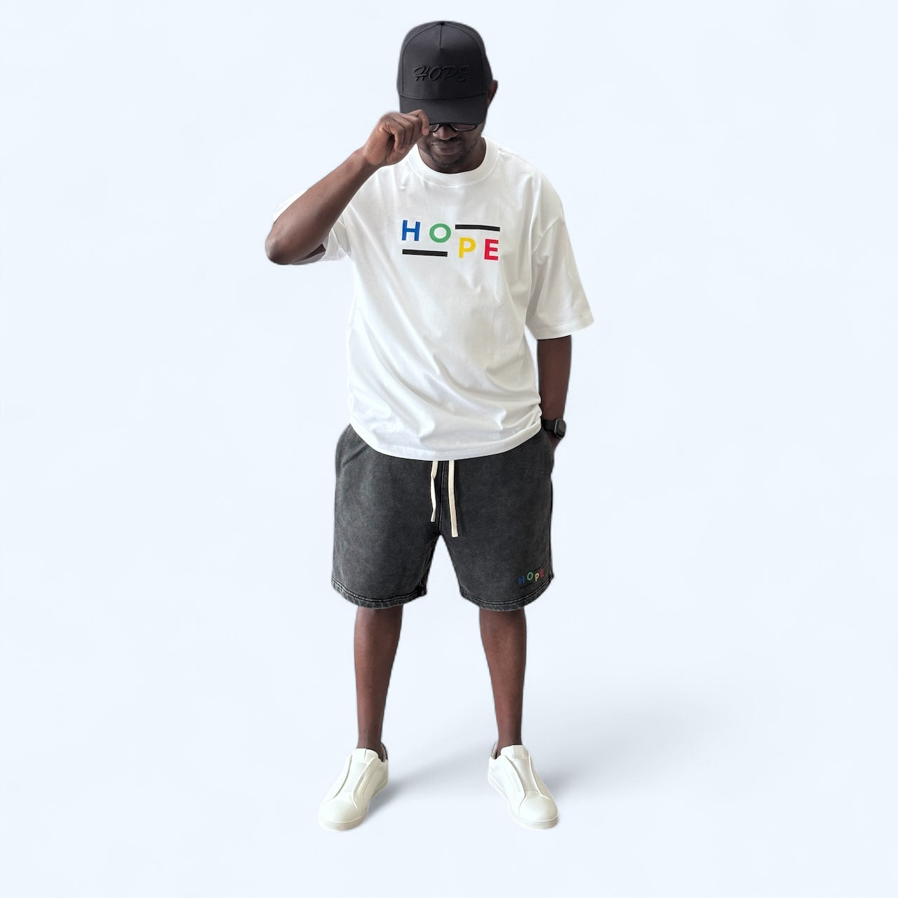 Unisex HOPE Tee & Acid wash Shorts Set
